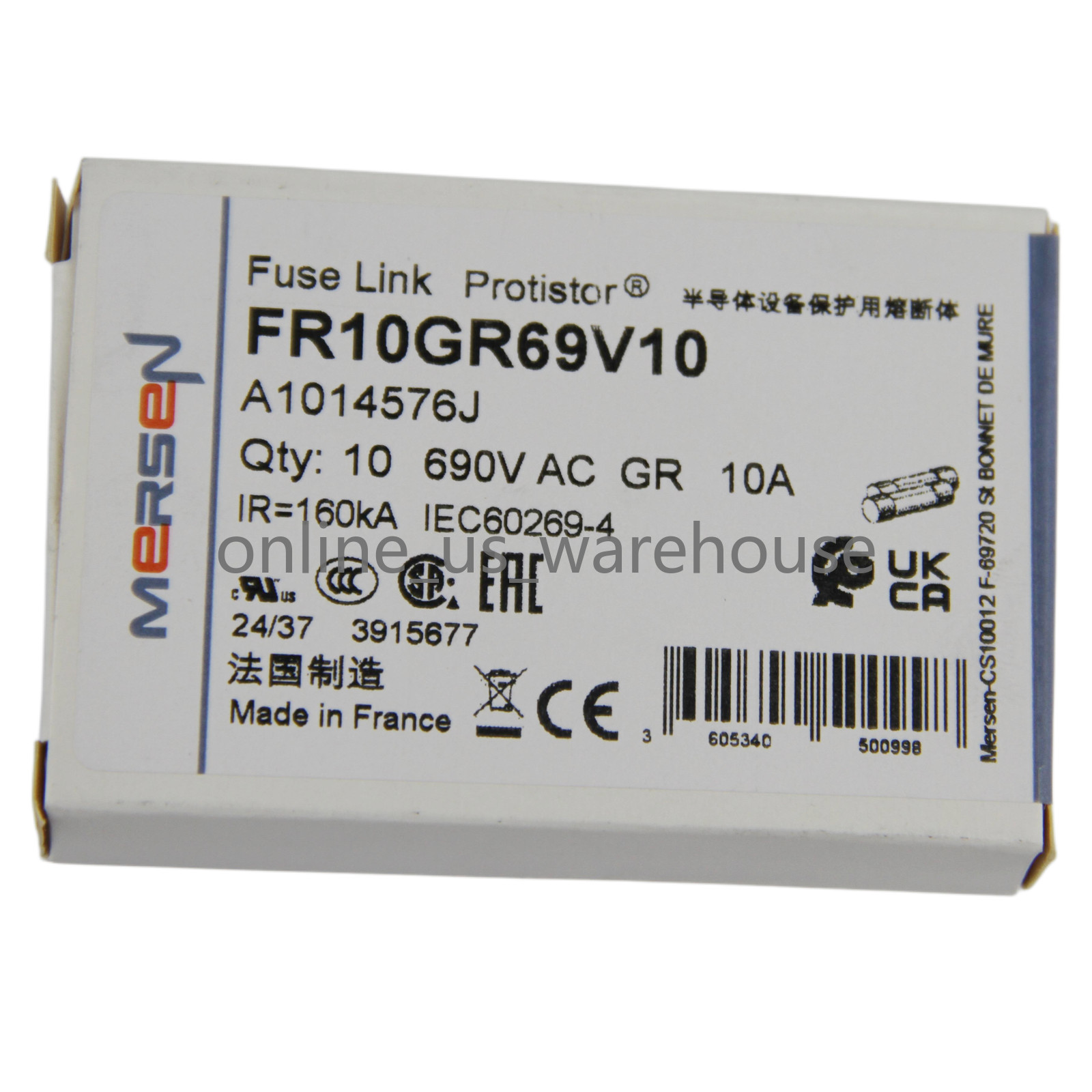 10PCS Brand New MERSEN FR10GR69V10 Fuse Link Protistor 10A 690VAC – US Stock
