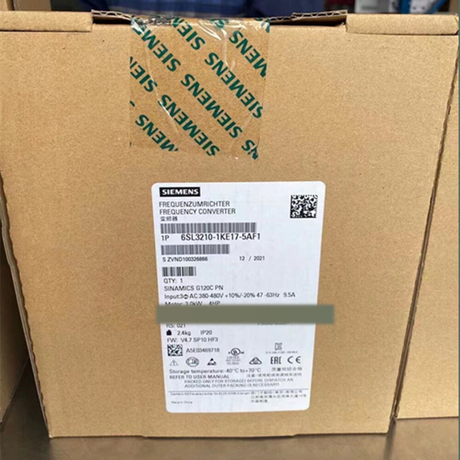 New Siemens 6SL3210-1KE17-5AF1 G120C RATED POWER 3,0KW 6SL3 210-1KE17-5AF1