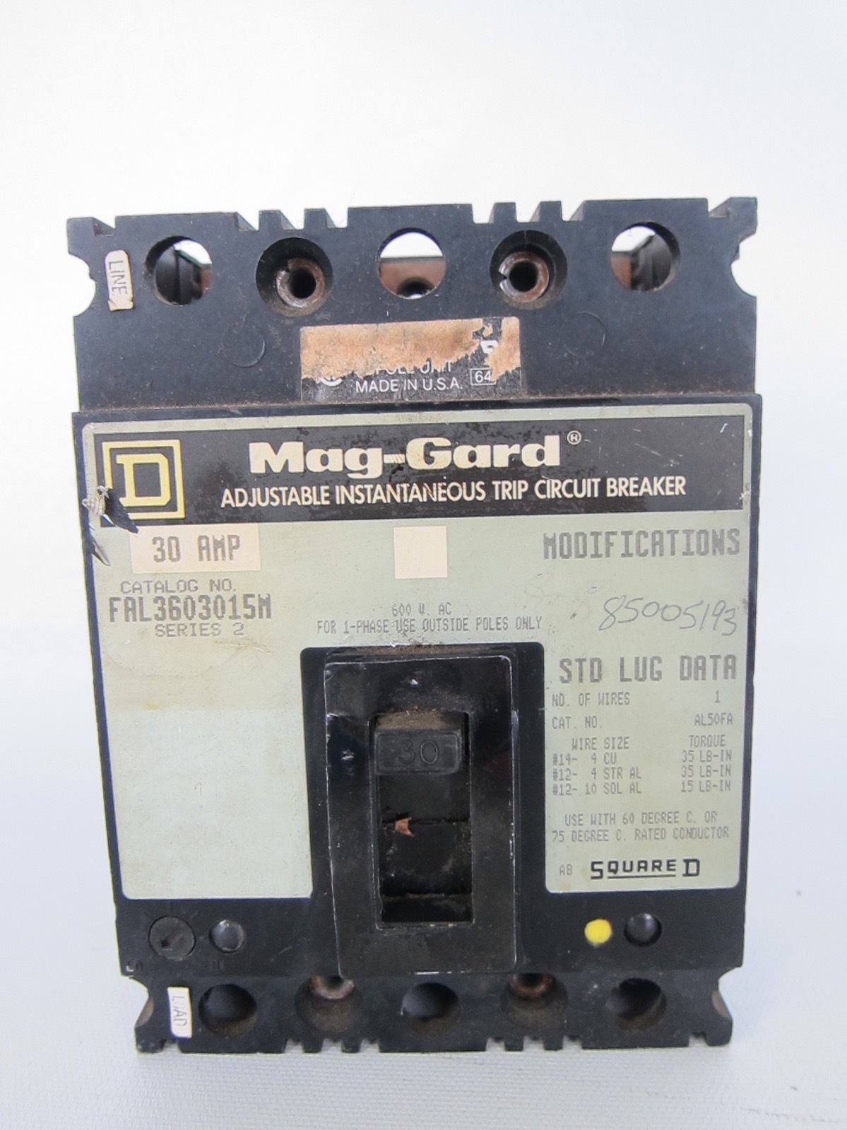 Mag-Gard Adjustable Instantaneous Trip Circuit Breaker FAL3603015M 30amp 