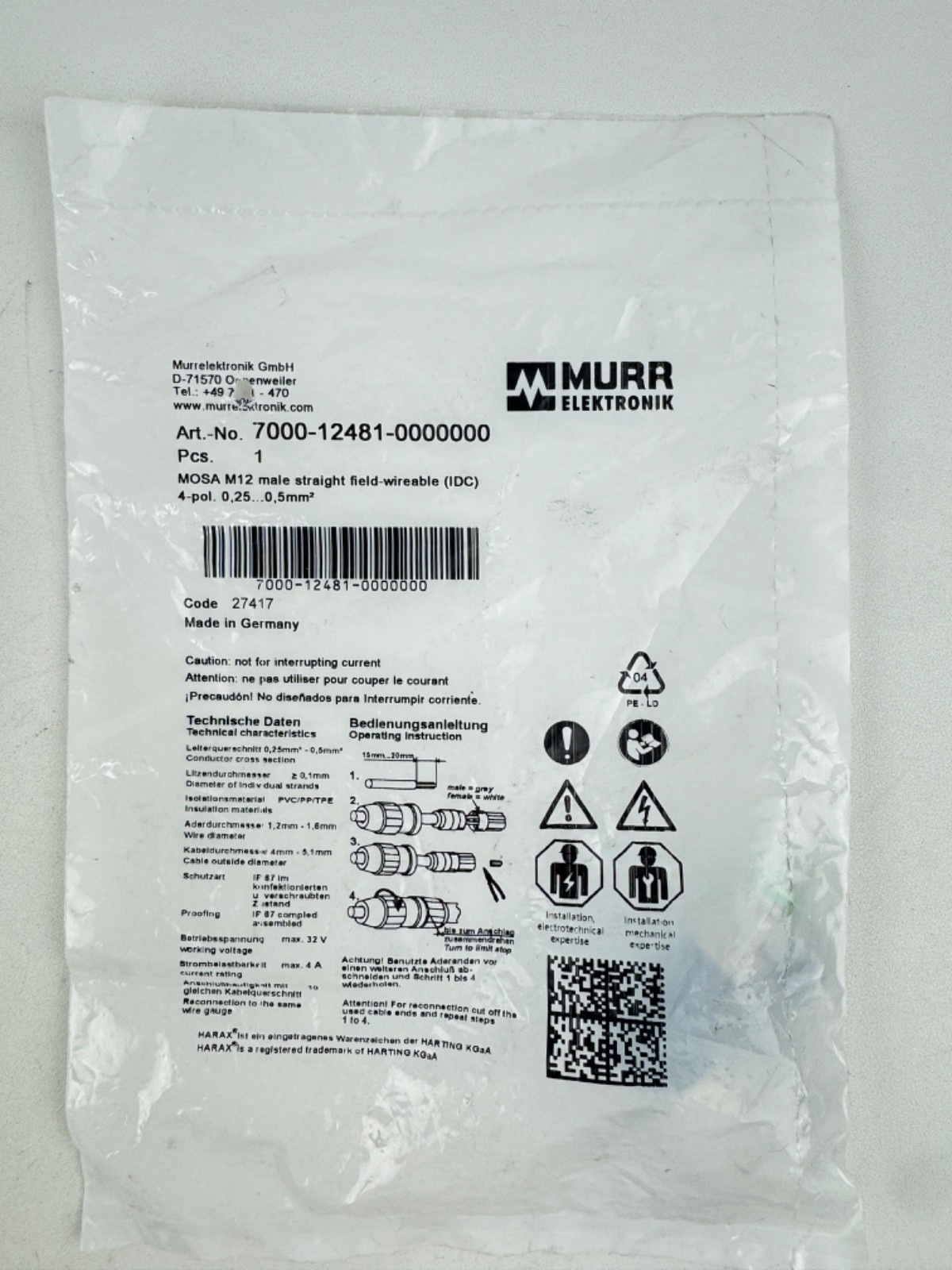 MURR ELEKTRONIK 7000-12481-0000000 CONNECTOR