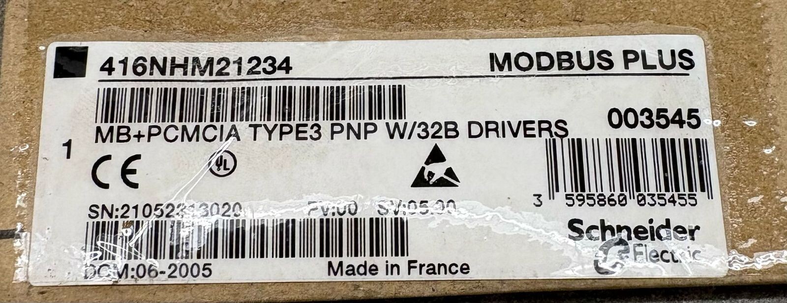 SCHNEIDER ELECTRIC 416NHM21234 MODBUS PLUS PCMCIA TYPE 3 W/32B DRIVERS