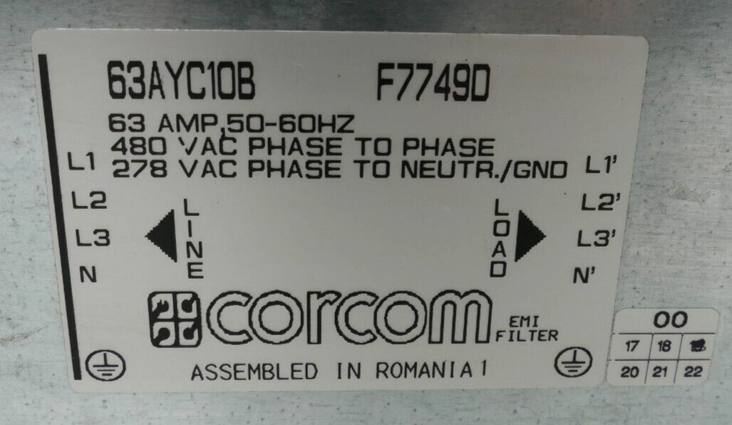 Corcom EMI Filter 63AYC10B | 63 AMP, 50-60Hz | F77490