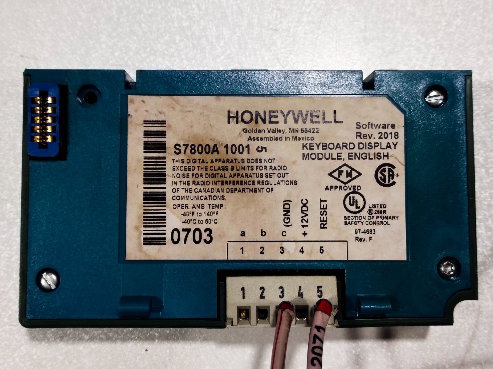 Honeywell S7800A 1001 Burner Control Keyboard Display Module S7800A1001
