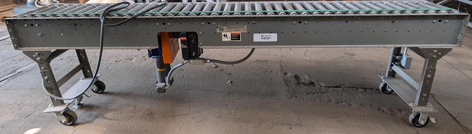 powered roller conveyor, variable speed drive.
