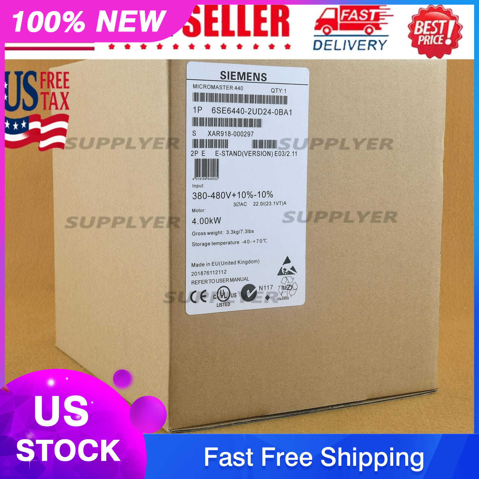 New Siemens 6SE6440-2UD24-0BA1 6SE64402UD240BA1 MICROMASTER440 without filter