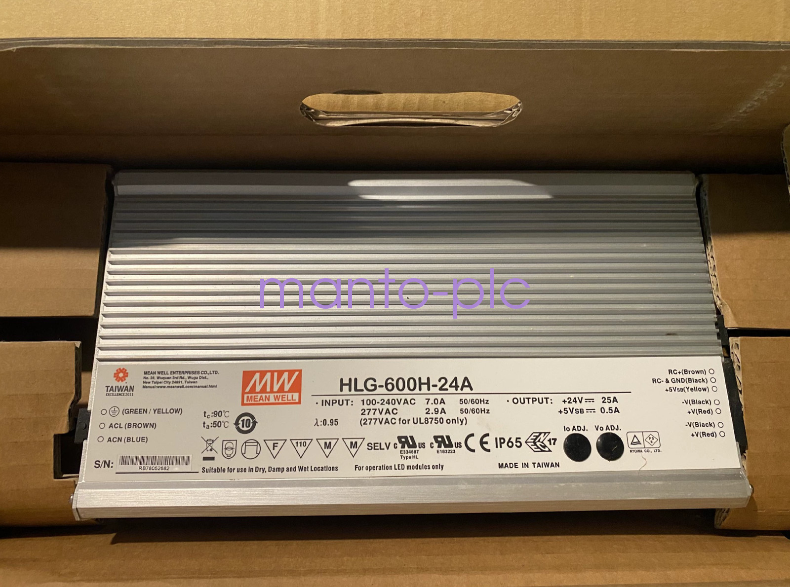 Mean Well HLG-600H-24A 600Watt 24V DC Power Supply “NEW” 100-277V AC Primary