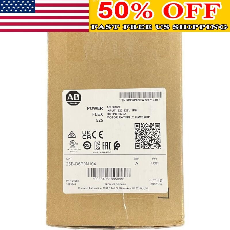 NEW AB 25B-D6P0N104 PowerFlex 525 2.2kW 3Hp AC Drive 25B D6P0N104 US Free Tax