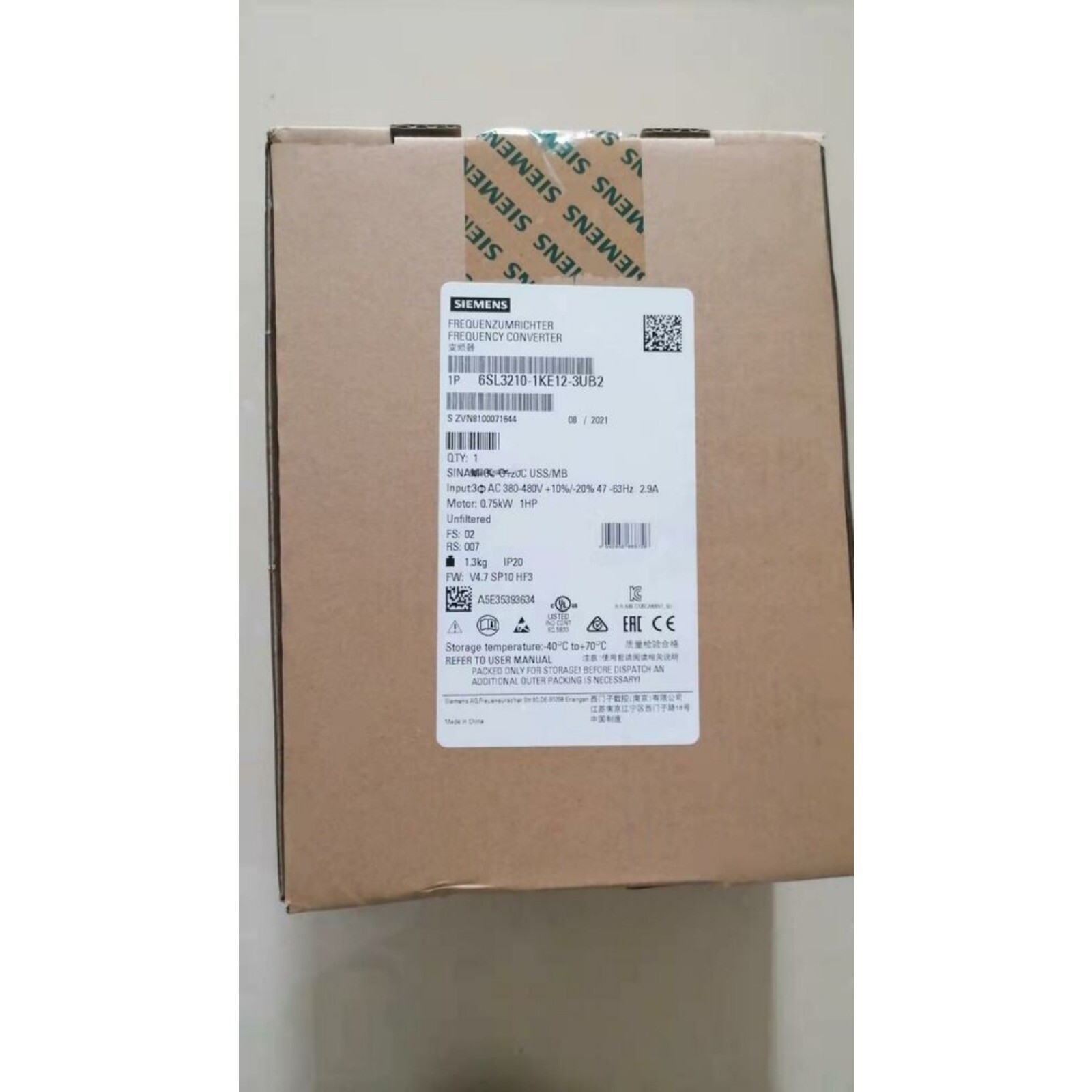 New Siemens 6SL3210-1KE12-3UB2 6SL3 210-1KE12-3UB2 G120C RATED POWER 0,75KW