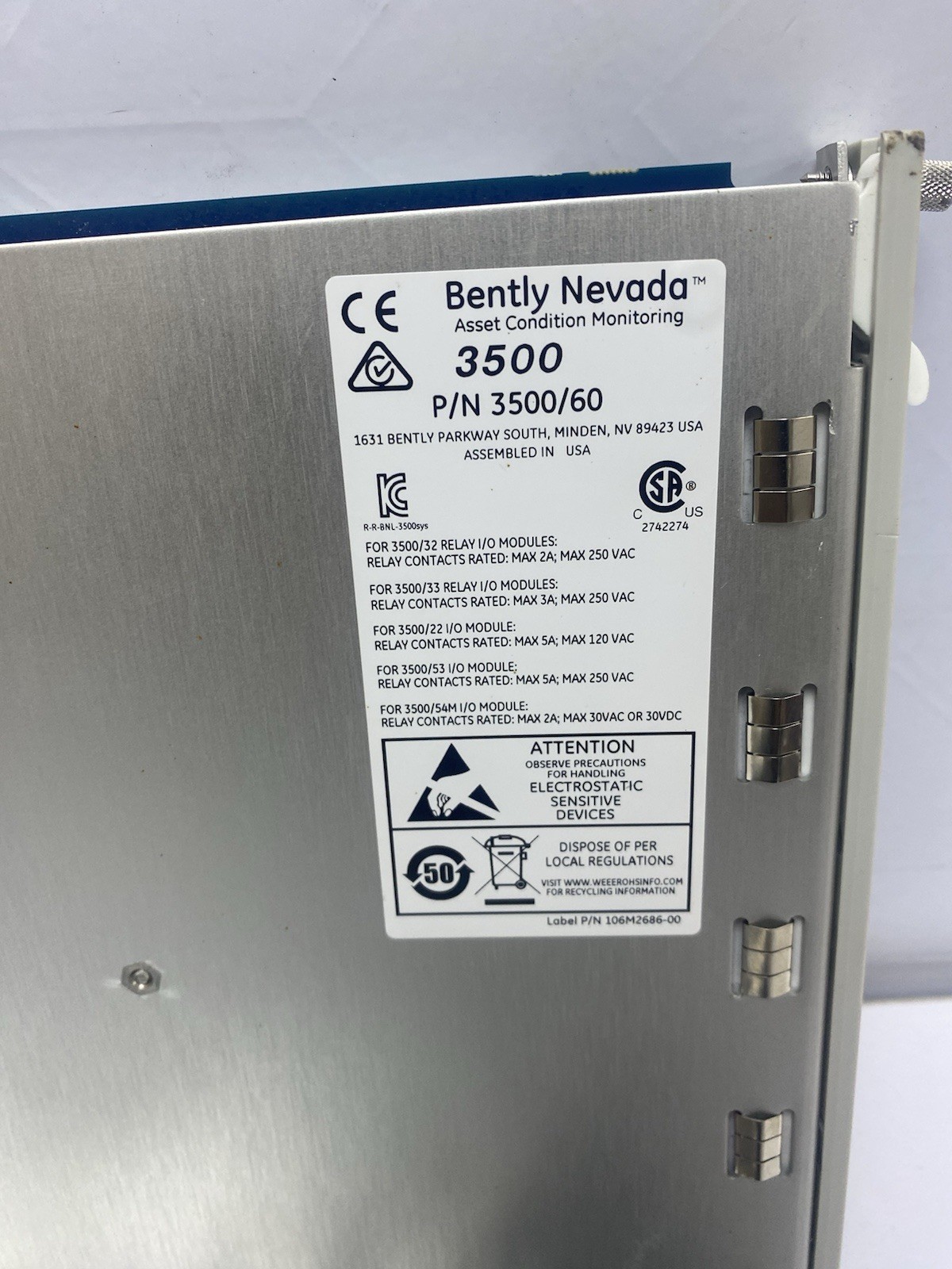 Bently nevada 3500/60 Module 163179-01 Temperature Monitor