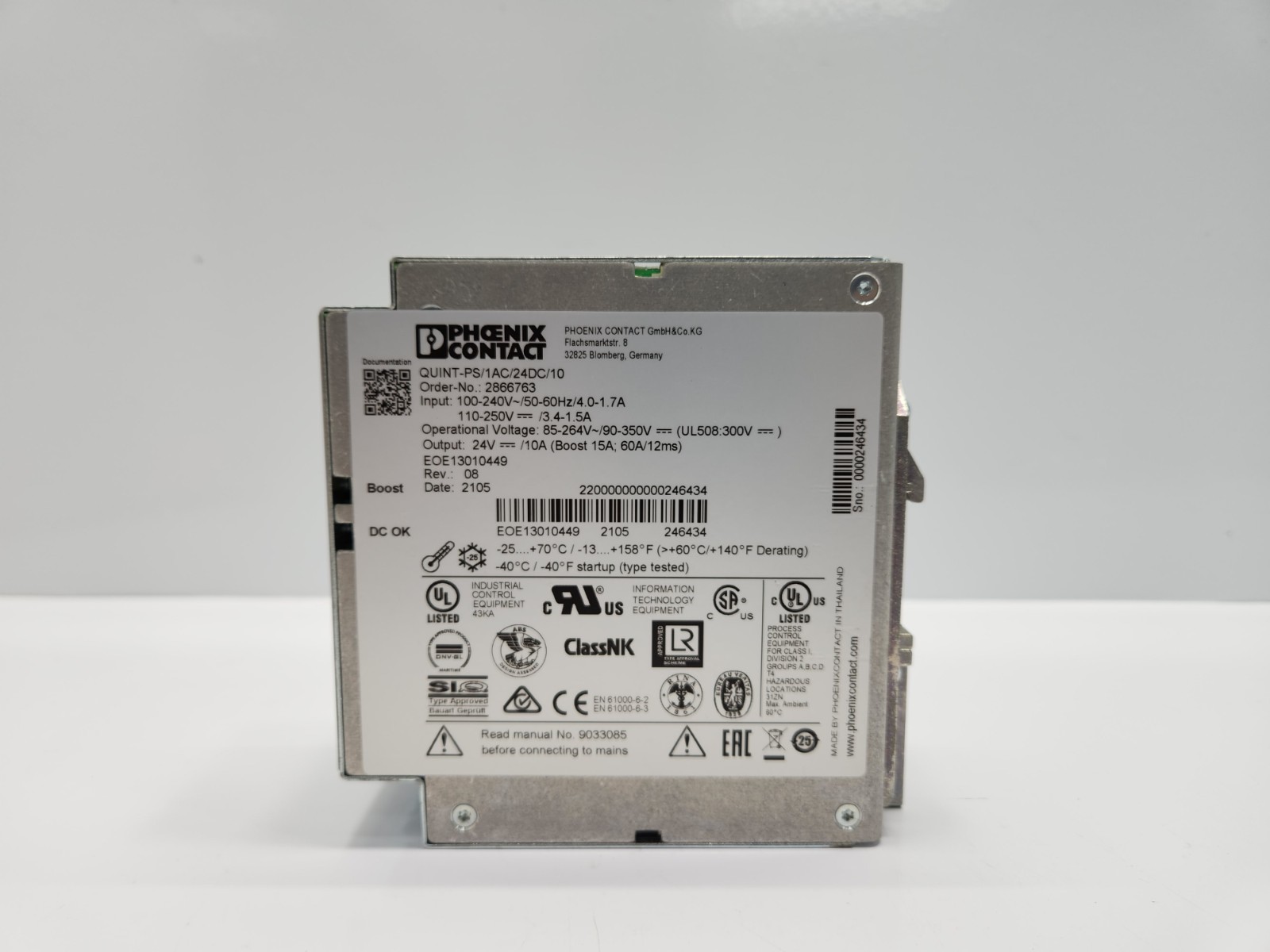 PHOENIX CONTACT QUINT-PS/1AC/24DC/10 POWER SUPPLY 2866763 REV 08