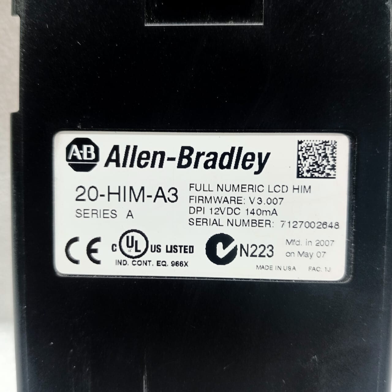 Allen Bradley 20-HIM-A3 PowerFlex Full Numeric LCD HIM SER A DPI.12V DC