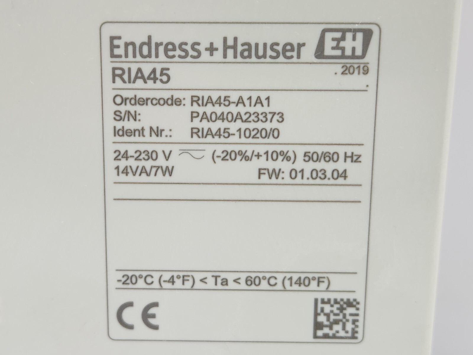 ENDRESS+HAUSER RIA45-A1A1 PANEL METER WITH CONTROL UNIT 24-230V