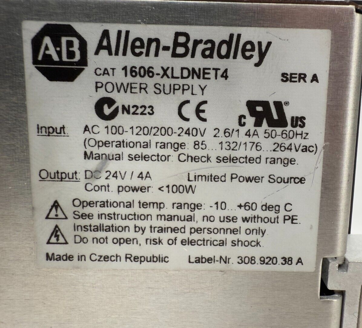 Allen Bradley 1606-XLDNET4 Series A Power Supply 100-240VAC, 24VDC 4A 100W – UNP