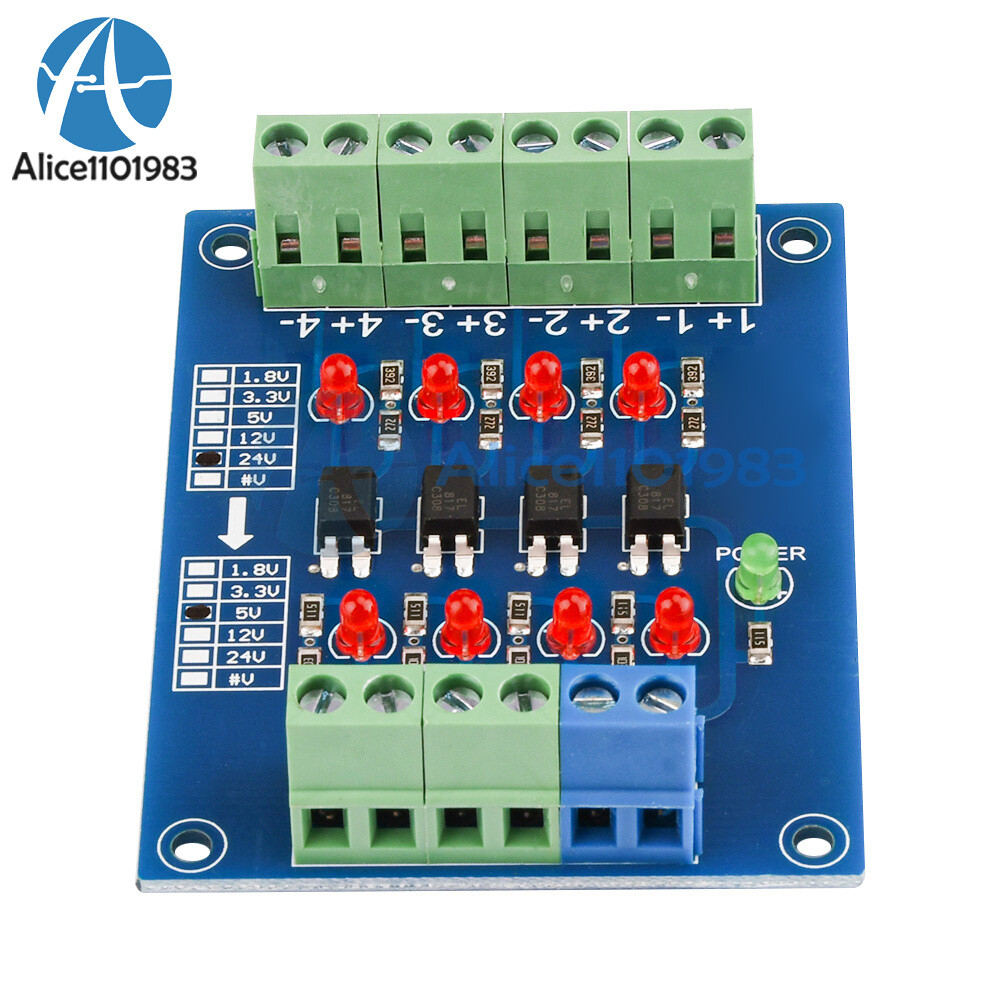 24V to 5V 4 Channel PLC Signal Converter Level Voltage Board 4Bit Optocoupler