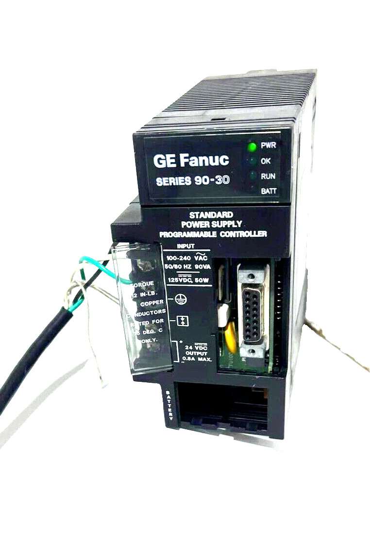 GE Fanuc Series 90-30 10-Slot PLC Control System IC693PWR321S I120/240VAC Used.