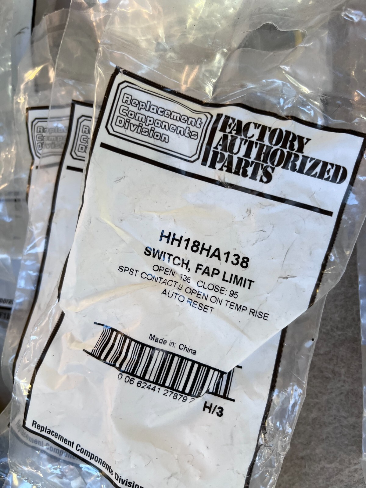 Carrier 95-135F FAP Limit Switch OEM HH18HA138 Factory Authorized Parts