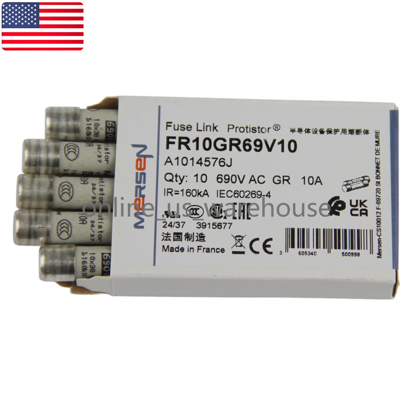 10PCS Brand New MERSEN FR10GR69V10 Fuse Link Protistor 10A 690VAC – US Stock