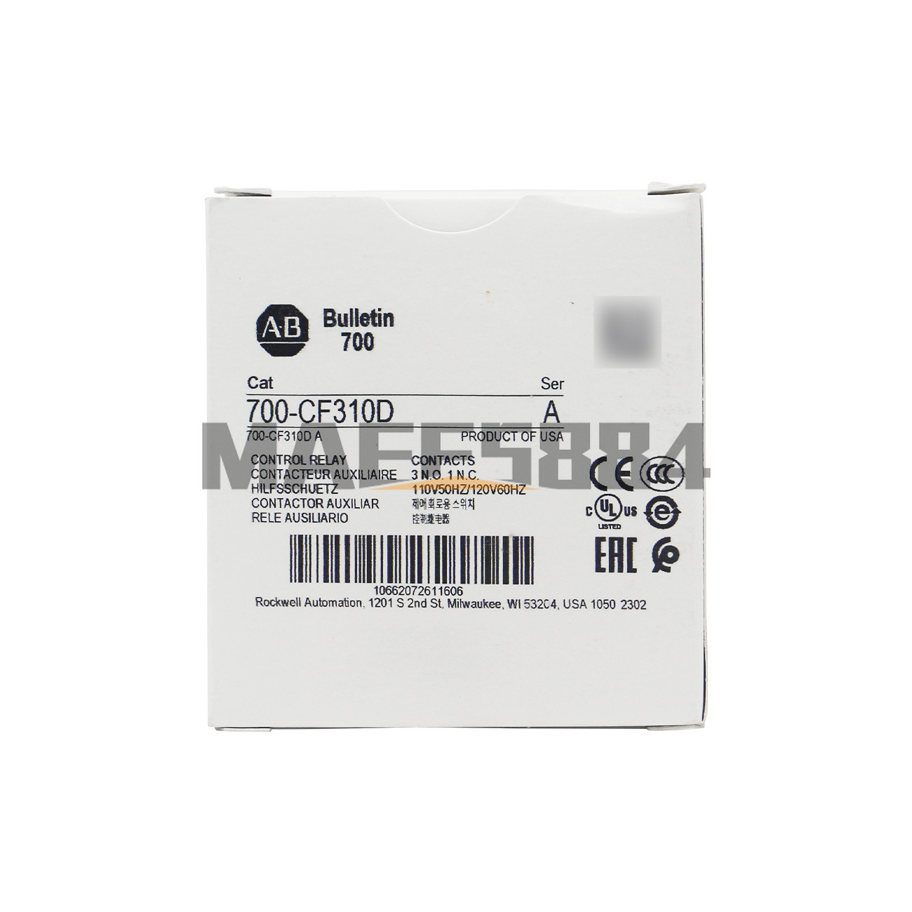 NEW Allen Bradley Control Relay 700-CF310D Standard Contact 110V 50Hz/120V 60Hz