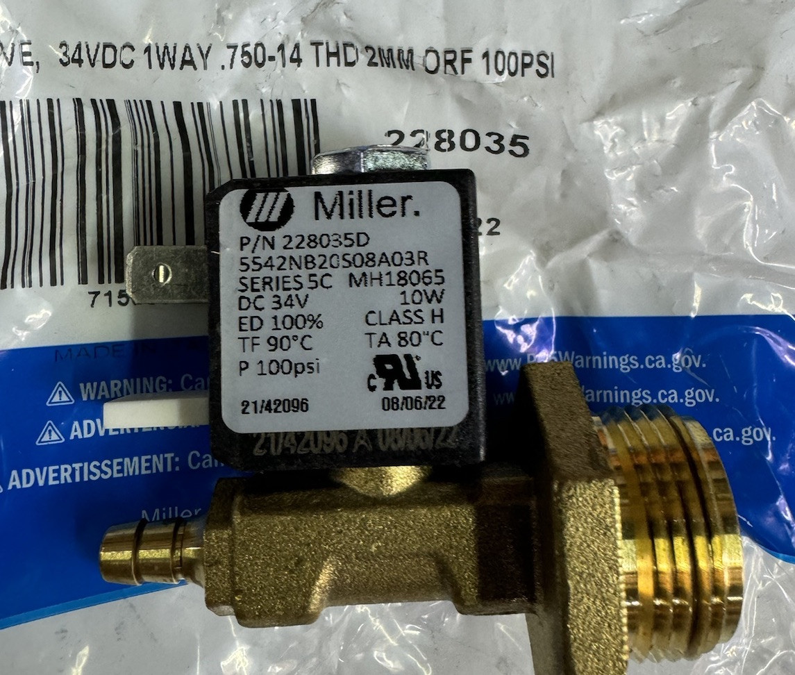 228035 Gas Valve Solenoid 34V DC – NEW *** NEW | Miller Welder Part *****
