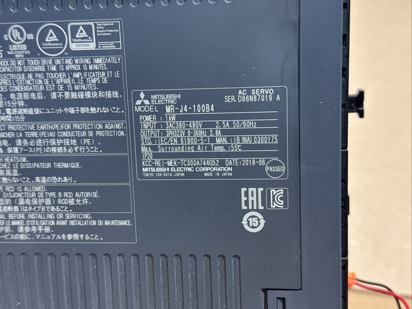 Mitsubishi MR-J4-100B4 MELSERVO-J4 Servo Drive 1kW 380-480V WARRANTY FAST SHIP