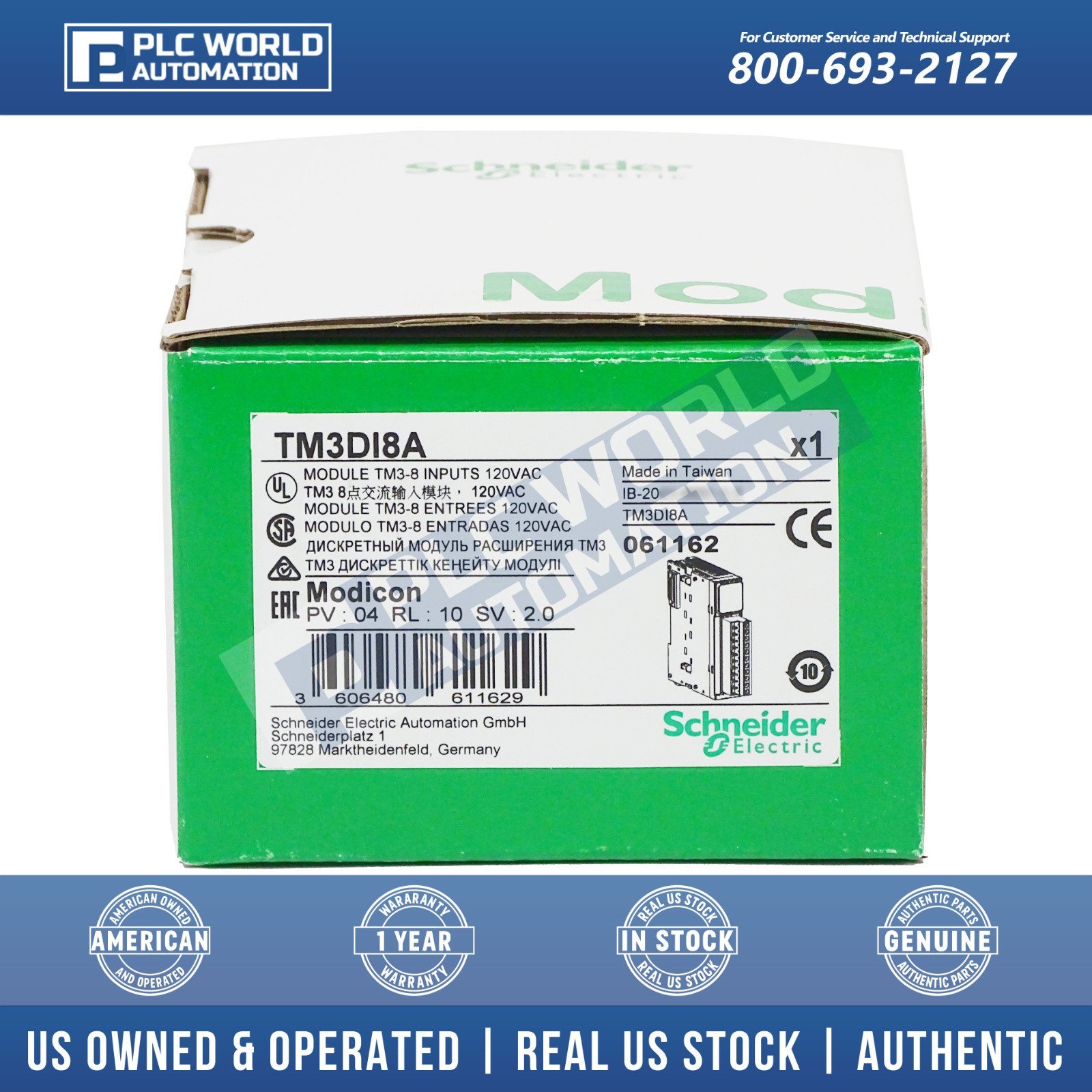 Schneider TM3DI8A Modicon TM3-8 Discrete Input Module Screw Terminals, Brand New