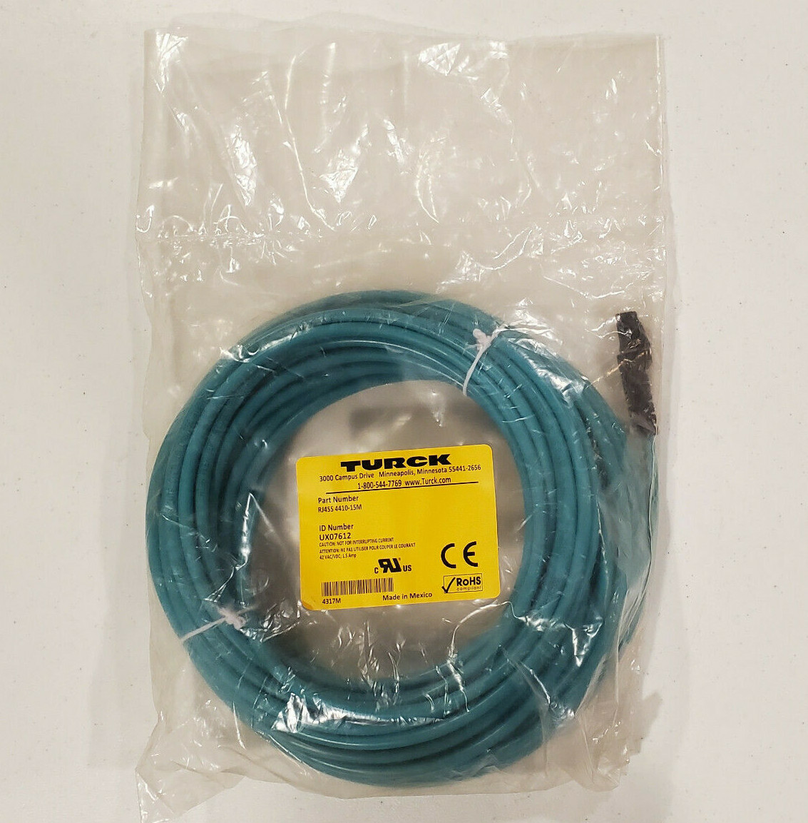 TURCK RJ45S 4410-15M UX07612, Network Cable Cordset, RJ45S to RJ45S, 15M