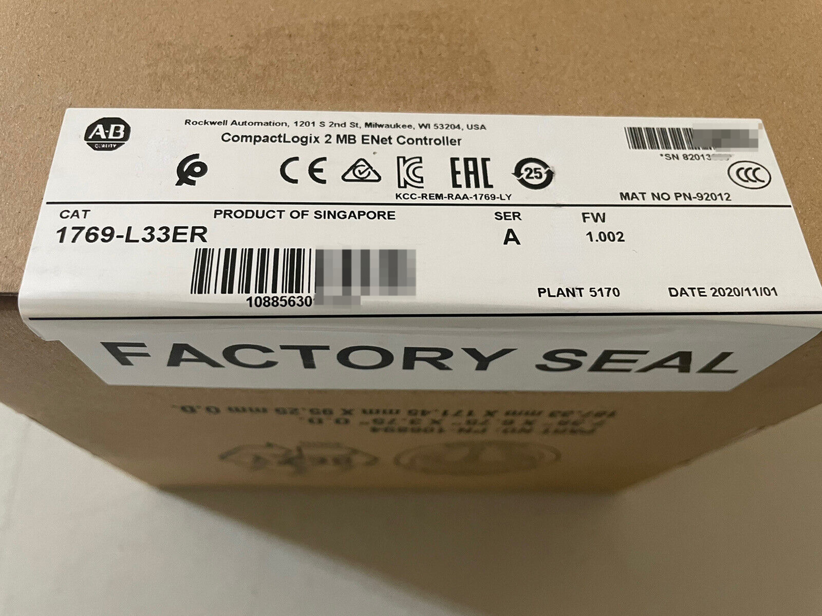 Allen-Bradley 1769-L33ER AB 1769L33ER CompactLogix 2MB Enet Controller