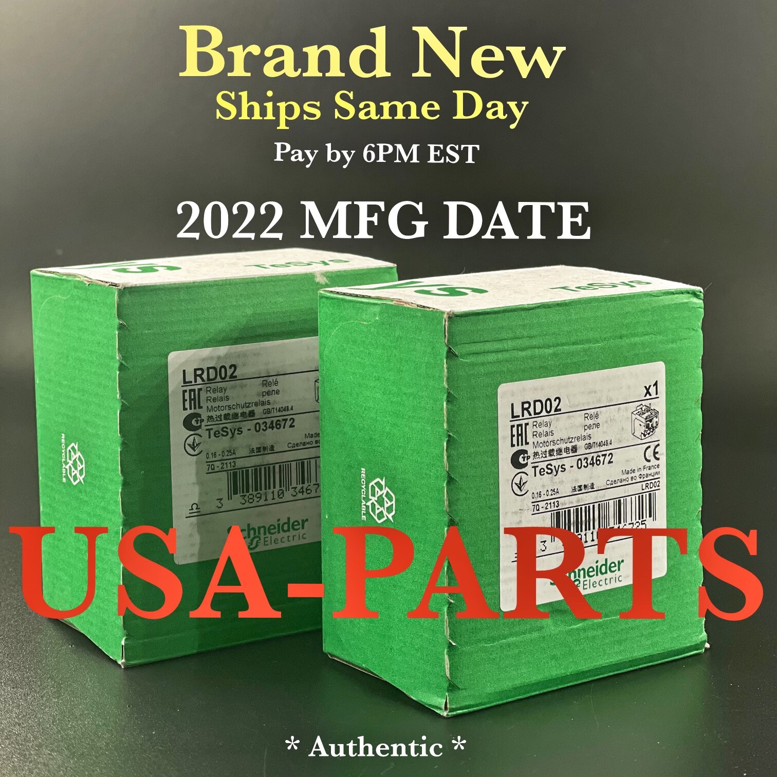NIB Schneider AUTHENTIC LRD02 0.16-0.25A NSFS*Free Same Day Shipping By 6pm