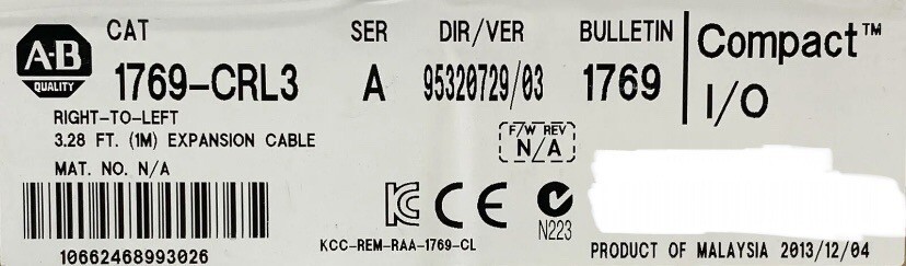 Allen Bradley 1769-CRL3 Bulletin Right To Left 3.28ft Cable SHIPS FROM USA