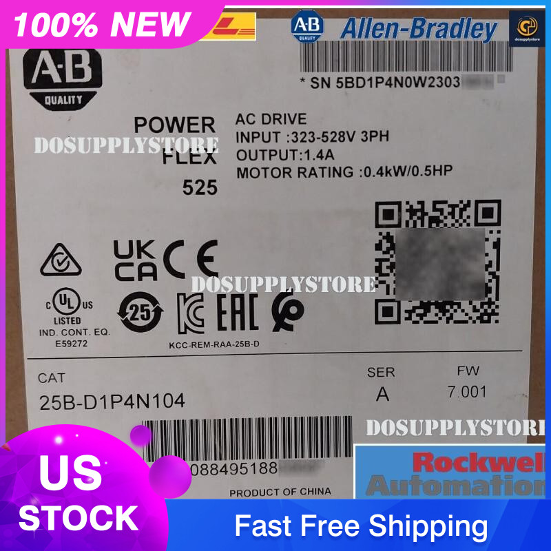 New Sealed Allen-Bradley 25A-D1P4N104 Ser A PowerFlex 525 AC Drive 0.4kW 0.5HP