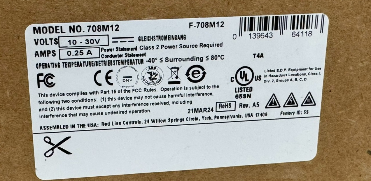 NEW SEALED RED LION N-TRON 708M12 INDUSTRIAL ETHERNET SWITCH F-708M12