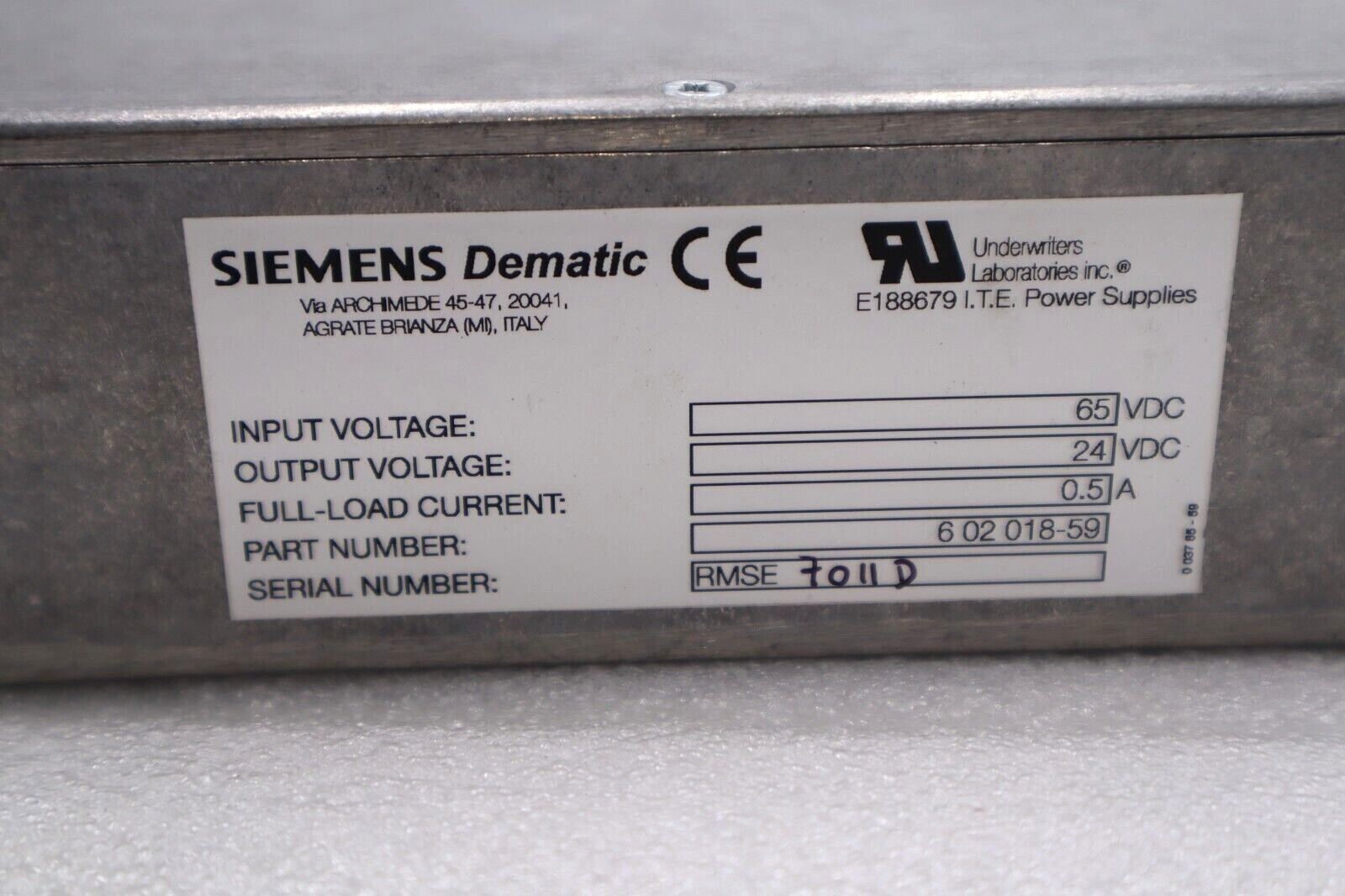 SIEMENS DEMATIC POWER SUPPLIES TRANSFORMER #L-374