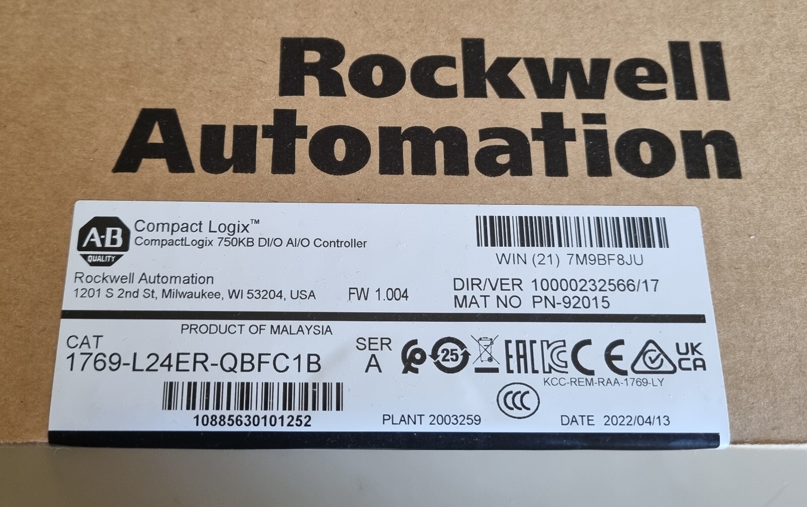 1769-L24ER-QBFC1B Allen-Bradley 769L24ERQBFC1B CompactLogix 750KB Controller 1