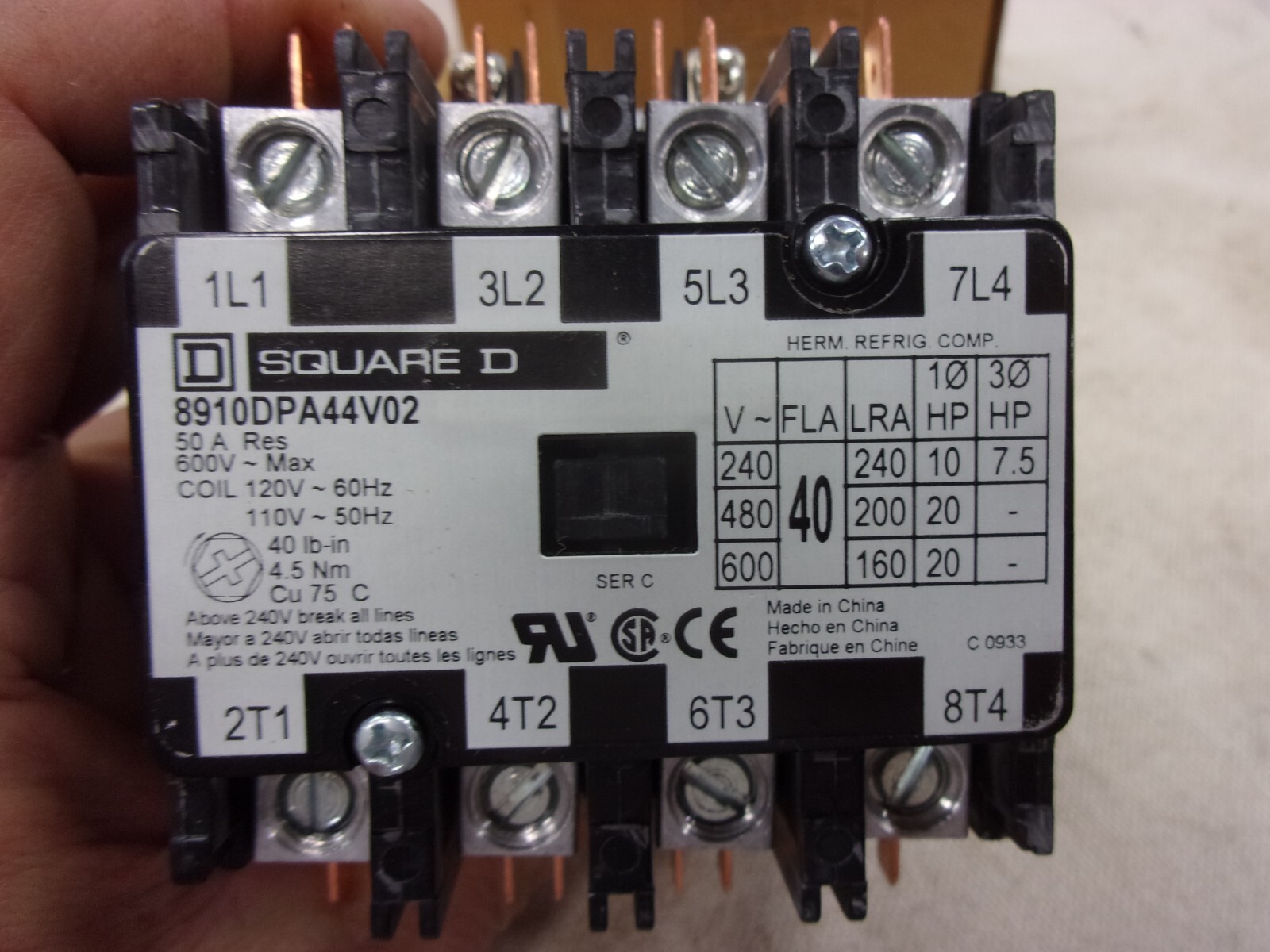 SQUARE D Mag Electric Motor Starter Relay Contactor 4 Pole 120 V AC Coil 7.5 Hp