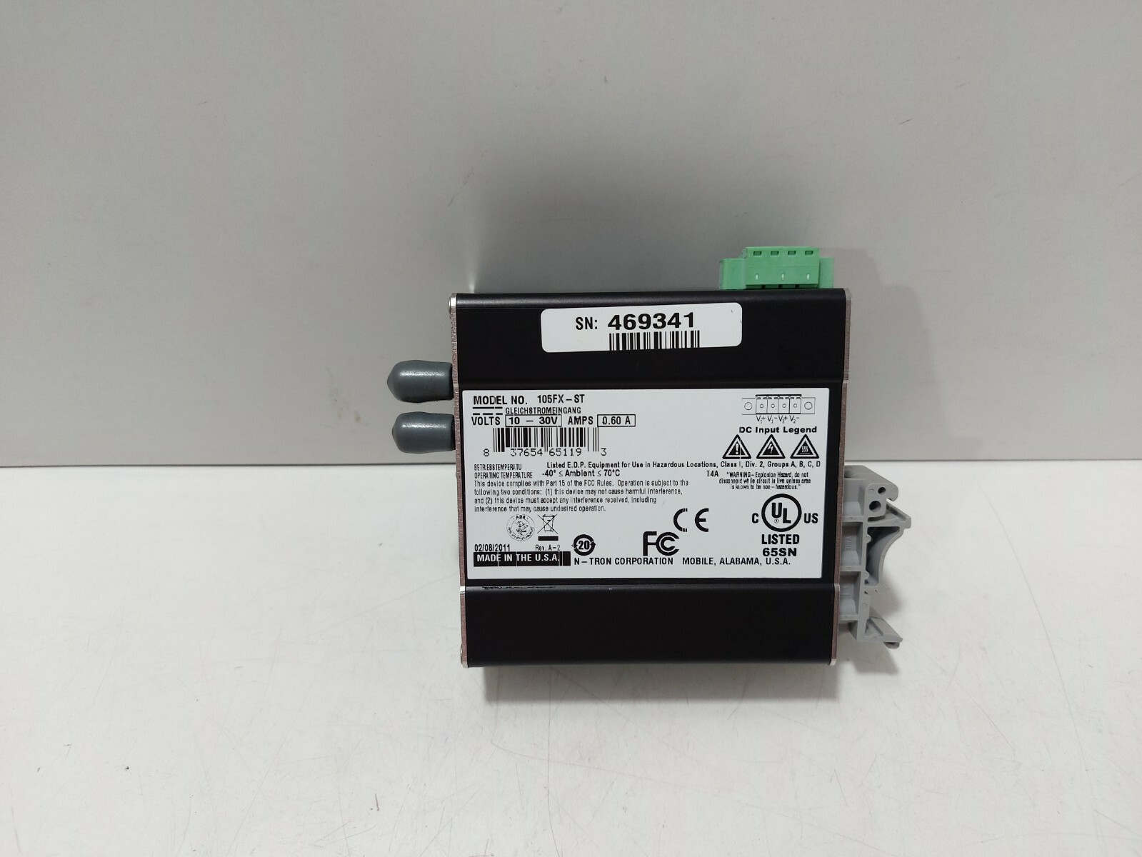 N-Tron 105FX-ST Ethernet Switch , Volts 10-30V, Amps 0.60A