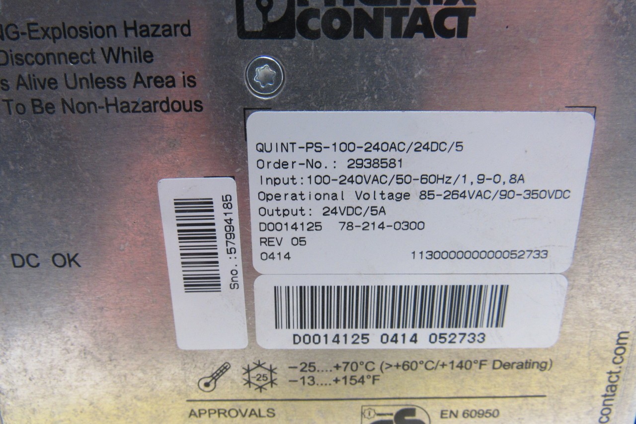 Phoenix Contact Quint-PS-100-240AC-24DC/5 2938581 Power Supply 24VDC/5A