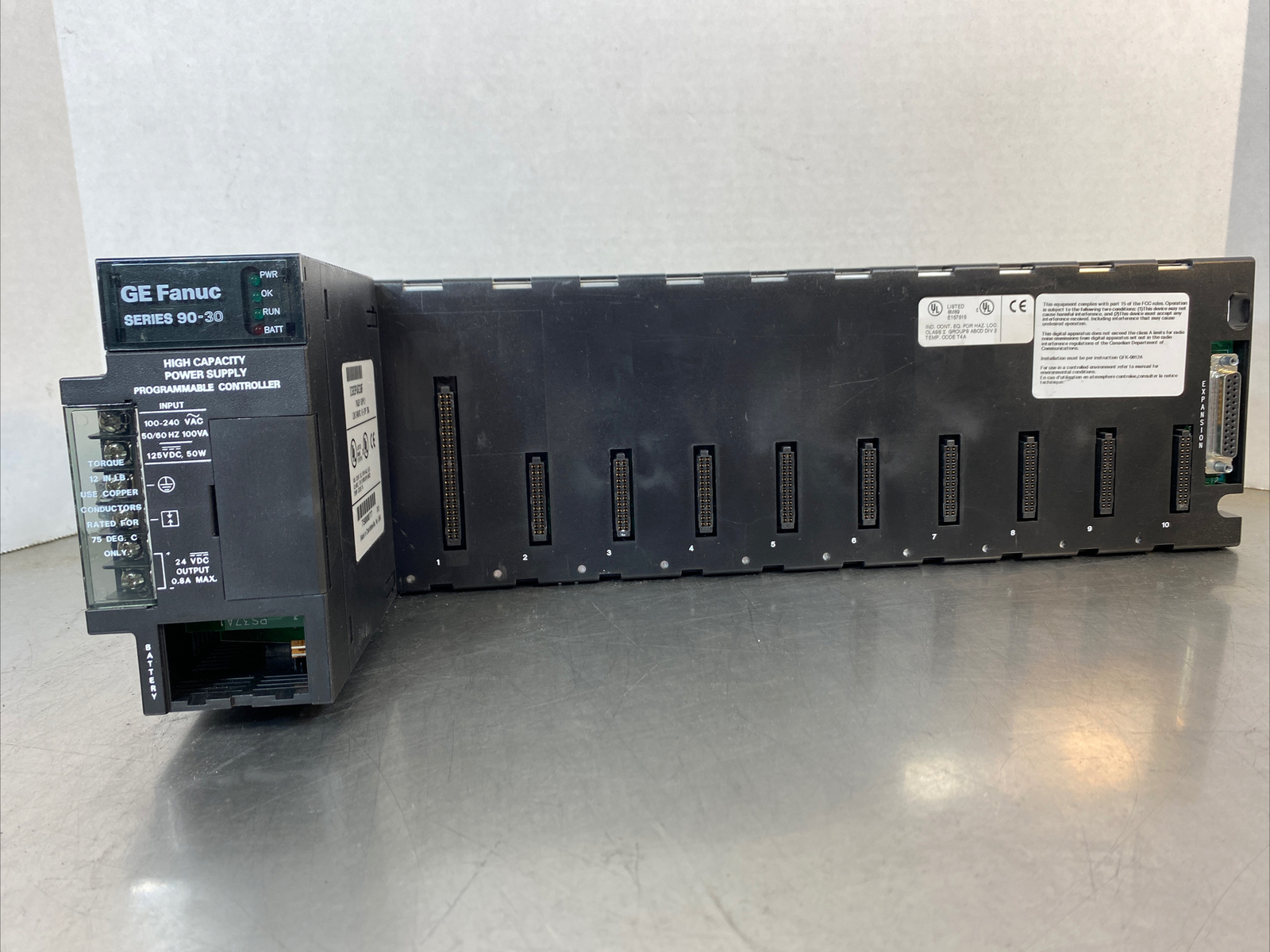 GE Fanuc 10-Slot PLC Base E157515 & Power Supply IC693PWR330F 3D-12