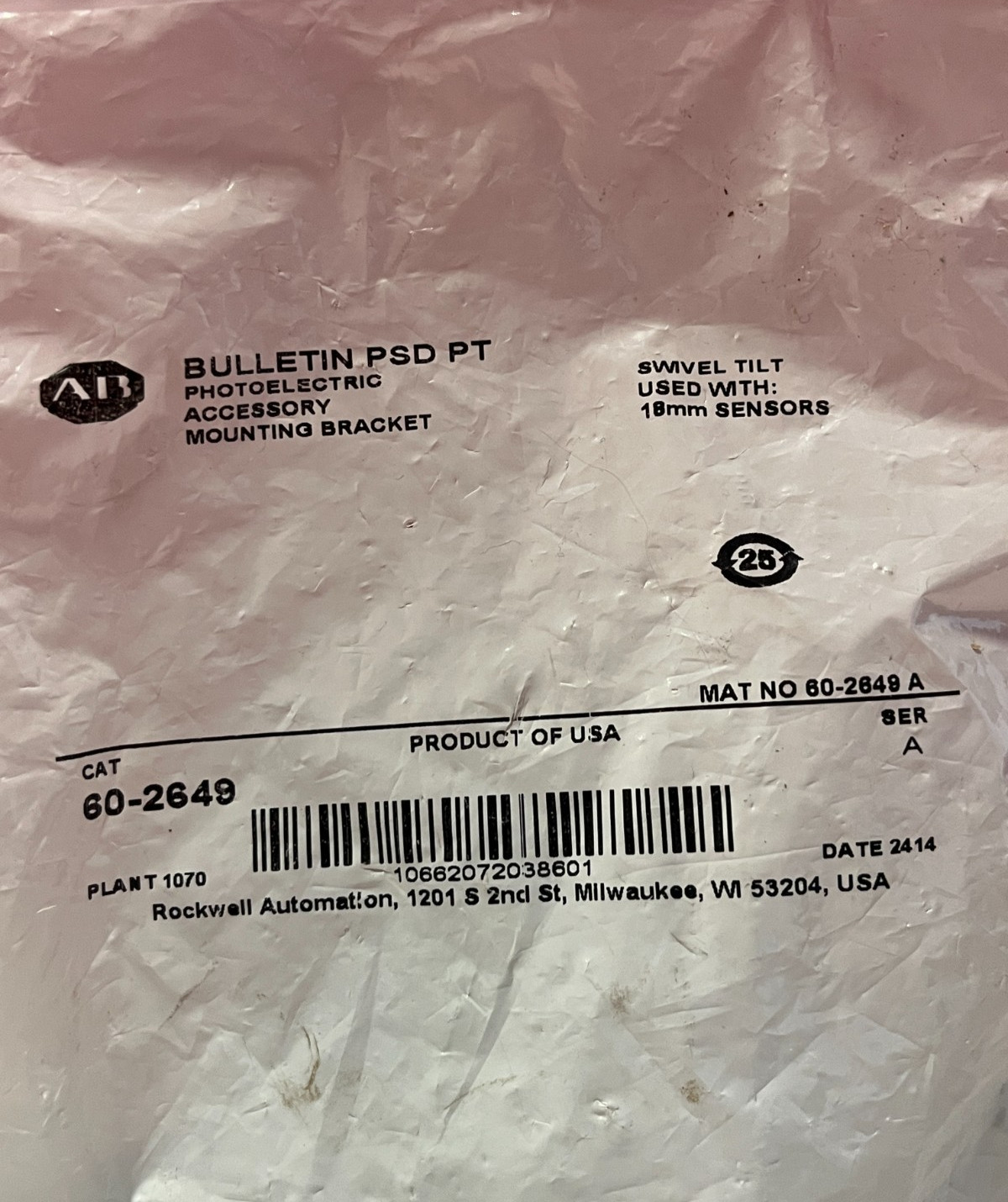 New Lot of 8 Allen Bradley 60-2649 Photoelectric Accessory Mounting Bracket