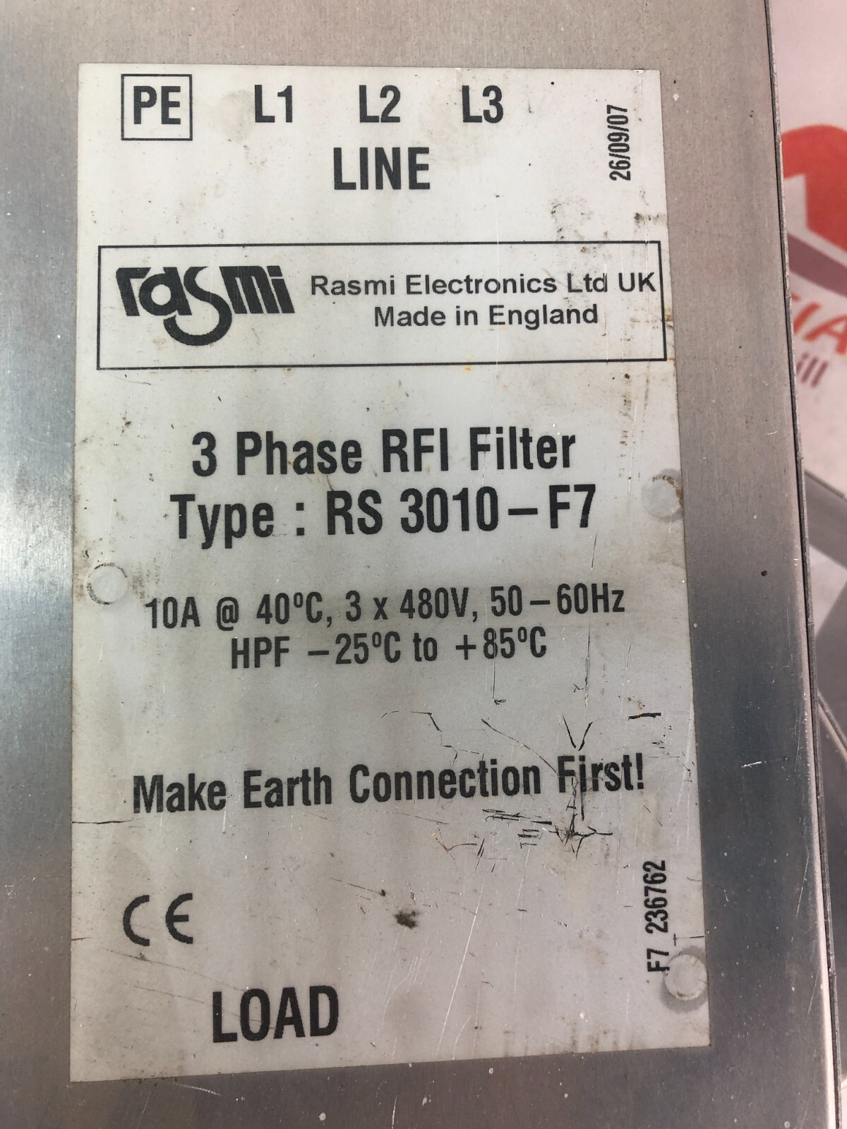 Rasmi 3 Phase RFI Filter, RS 3010-F7, -used-
