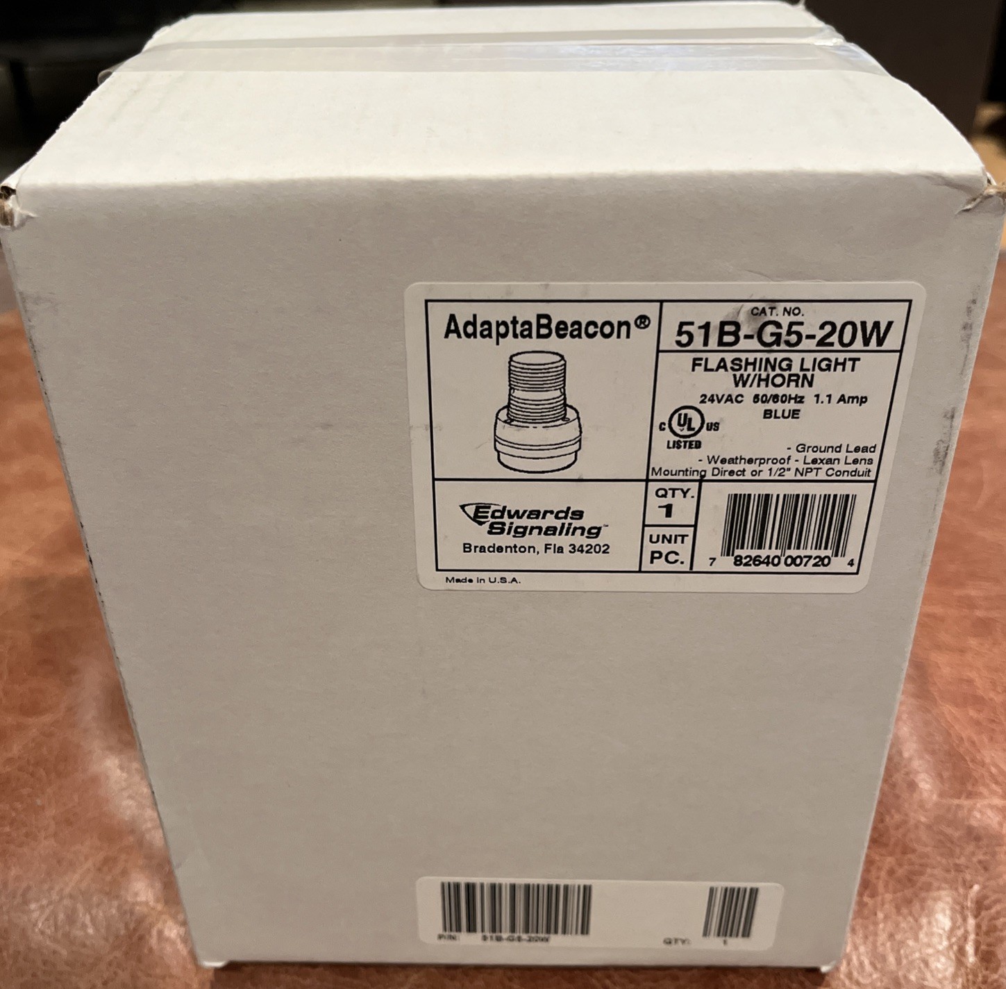 Edwards Signaling 51G-G5-20W AdaptBeacon Blue Flashing Light W/Horn NEW SEALED