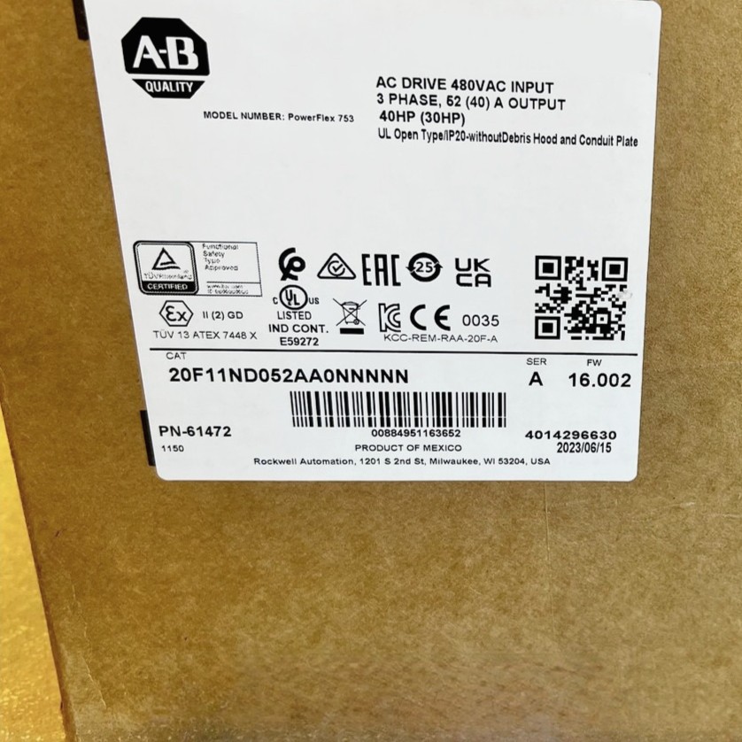 20F11ND052AA0NNNNN AB PowerFlex Air Cooled 753 AC Drive New In Box
