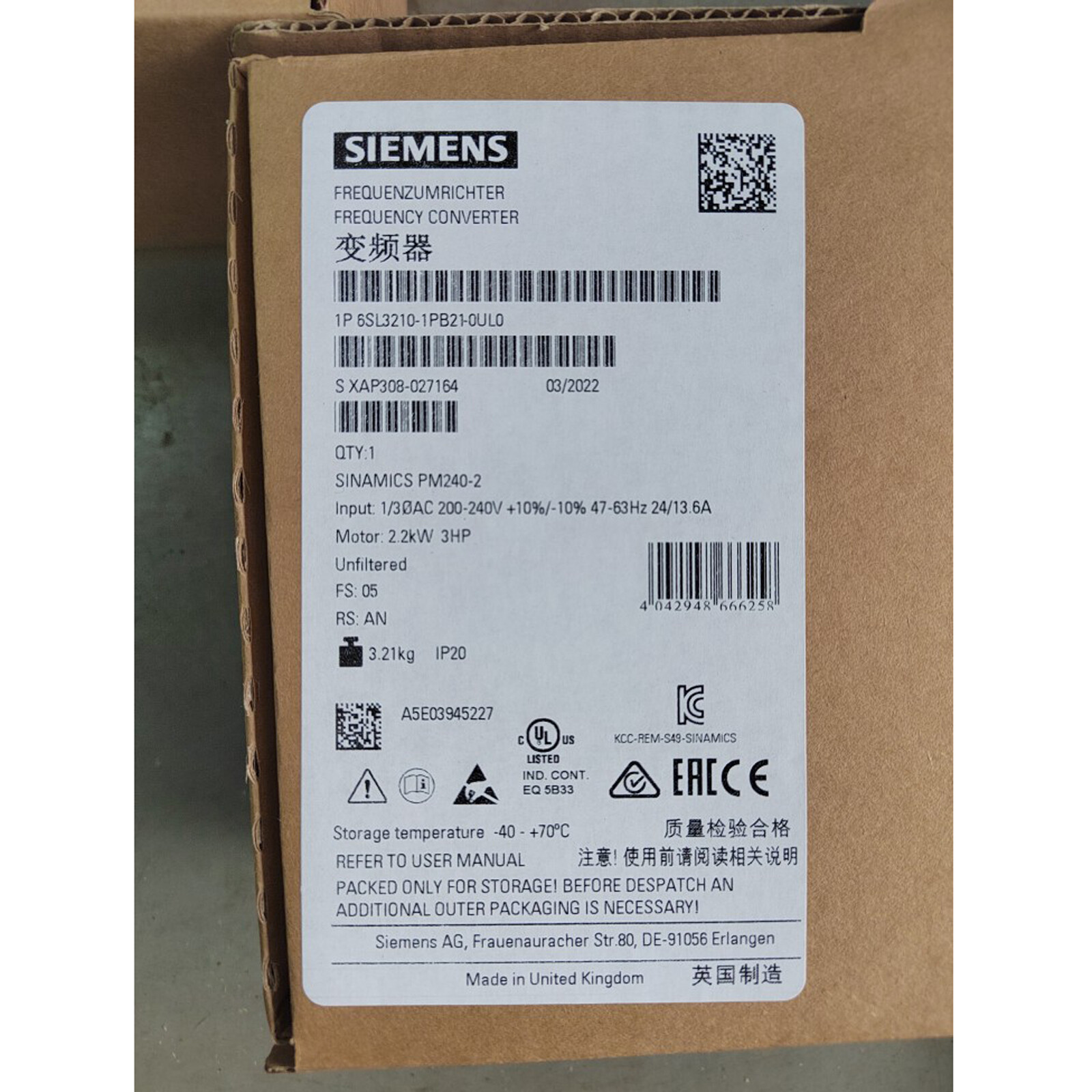 1PC NEW IN BOX SIEMENS 6SL3210-1PB21-0UL0 Inverter Module FAST SHIP#XR