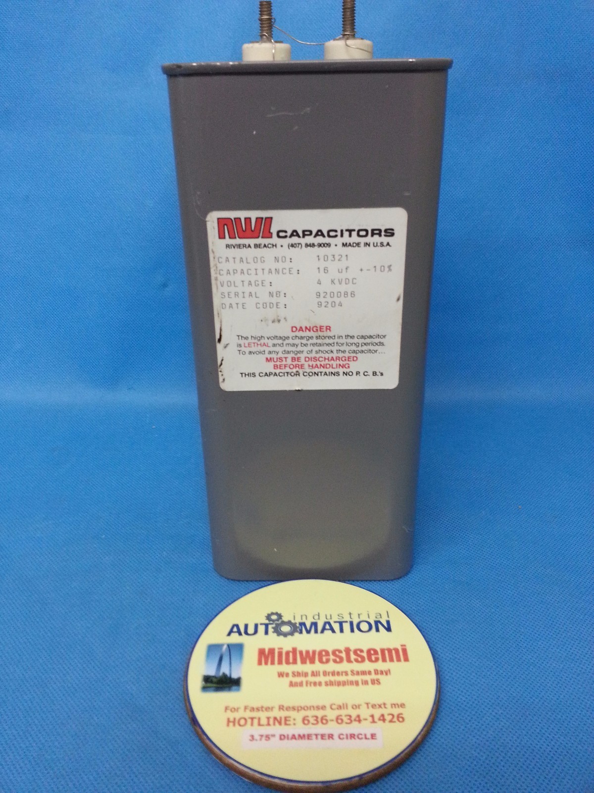 SHIPS SAME DAY NWL CAPACITORS 10321 CAPACITOR 16UF +-10% 4 KVDC