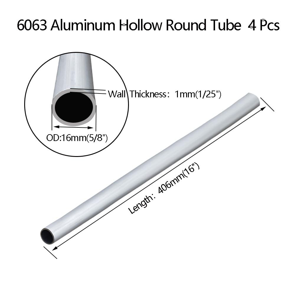 16 inch Aluminum Round Tube,5/8″ OD 1mm Wall Thickness,6063 5/8″OD