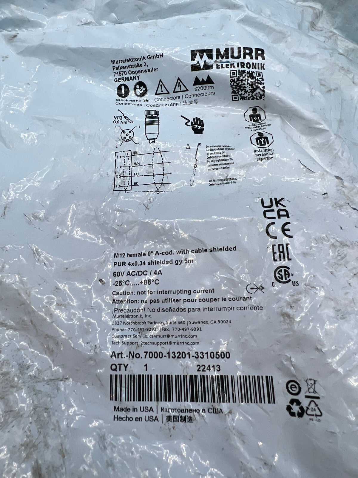 MURR Elektronik 7000-13201-3310500 M12 Female Cable (CBL129)