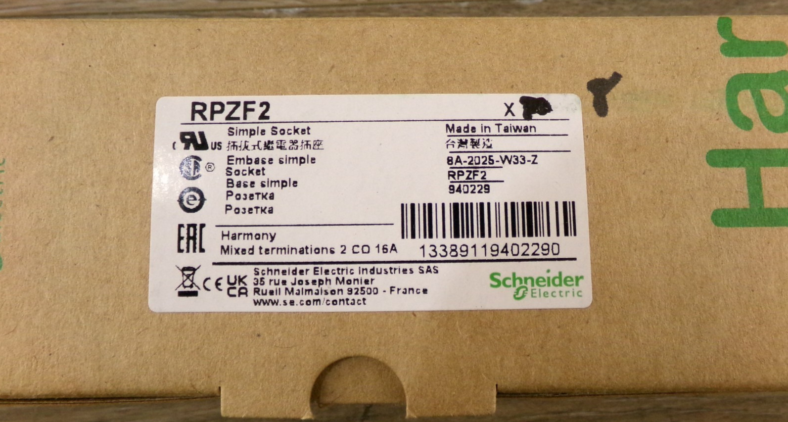 New Schneider-RPZF2 Control Relay Socket Base (Box of 8) S7