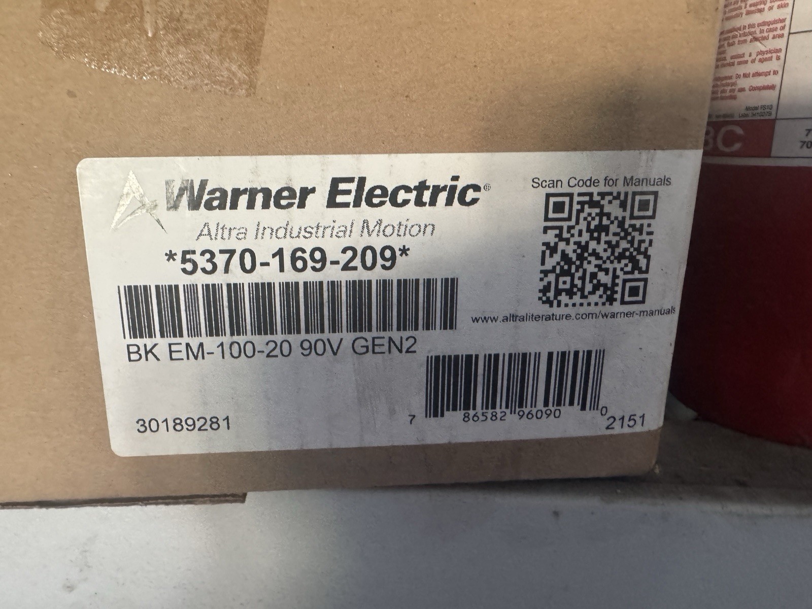 WARNER ELECTRIC 5370-169-209 BK EM-100-20 90V Gen 2 New