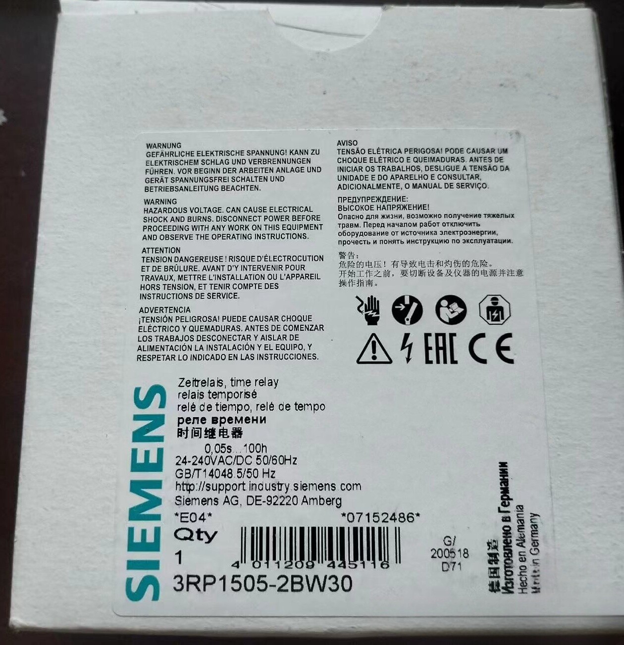 1PC New Siemens 3RP1505-2BW30 thermistor protection relay In Box 3RP15052BW30