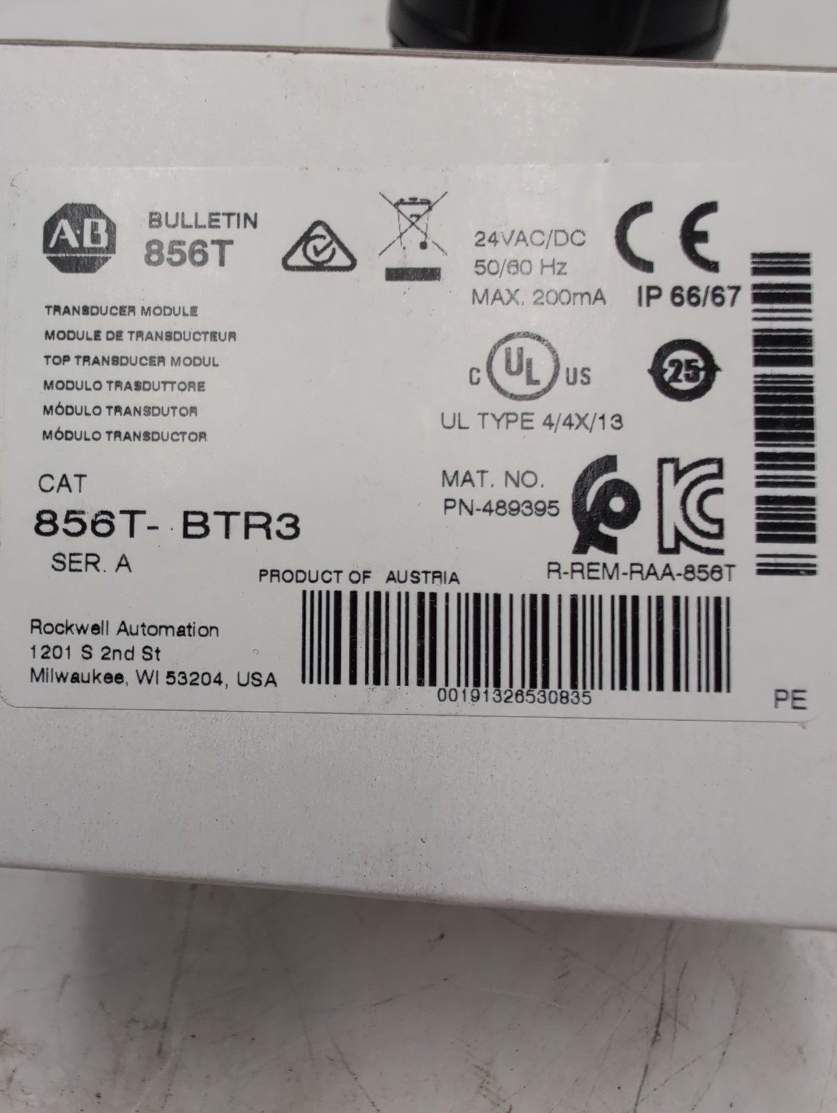 New Allen Bradley 856T-BTR3 Transducer Module 24VAC/DC Ser.A