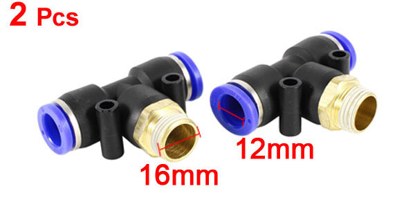 2 Pcs 3/8PT Thread 12mm Dia Tube T Shaped Air Pneumatic Quick Fittings Jointer✦K